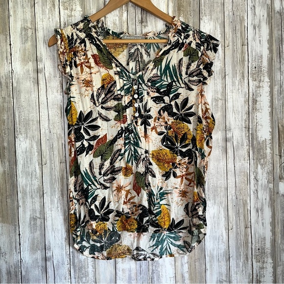 Daniel Rainn Liona Leaf Print Sleeveless Blouse - Picture 2 of 7